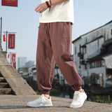 休闲裤2025男春夏亚麻裤风工装裤纯色棉麻束脚九分裤8230-P80，男装工装外套，电商A016