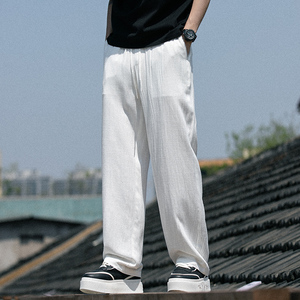 天丝亚麻休闲裤夏季男长裤清凉直筒大码拖地裤子潮8266-P80控118图片