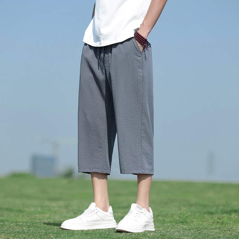 风冰丝裤男裤子夏季大码宽松直筒裤休闲裤七分裤潮8267-p45图片