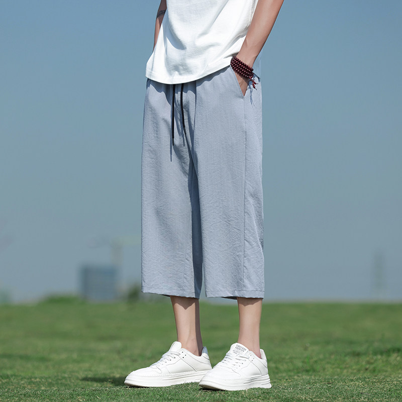 风冰丝裤男裤子夏季大码宽松直筒裤休闲裤七分裤潮8267-p45,男装休闲裤,电商A016