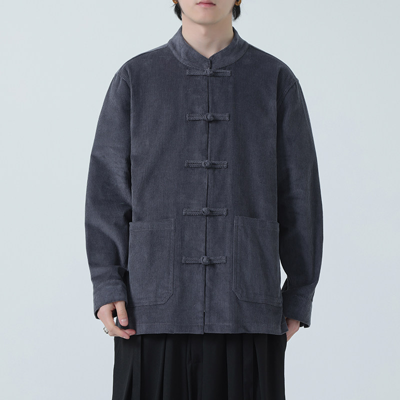 2025秋冬夹克风灯芯绒盘扣汉服唐装外套男长袖衬衫1199-P118,男装夹克,电商A016