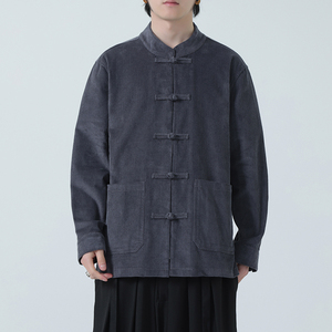 2025秋冬夹克风灯芯绒盘扣汉服唐装外套男长袖衬衫1199-P118图片
