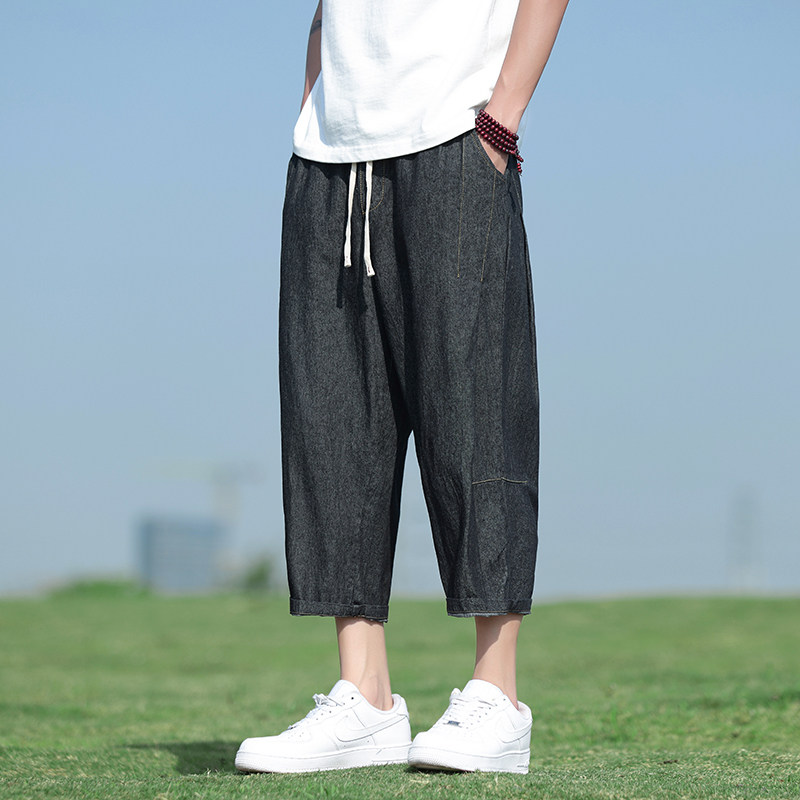 牛仔裤春夏新款直筒裤休闲裤日系潮流男宽松大码七分裤子8023-p55图片