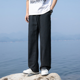 棉麻直筒裤春夏新款阔腿裤男长裤子纯色大码拖地休闲裤8208-p78，男装休闲裤，电商A016