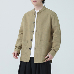 风亚麻外套开衫夏季新中式长袖衬衫男装西服DSA016-1176-P90图片