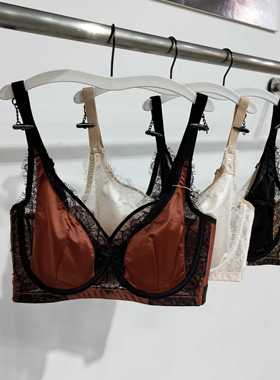 超薄兔耳杯丝滑缎面软钢圈内衣聚拢舒适BC杯蕾丝拼接网纱文胸3309