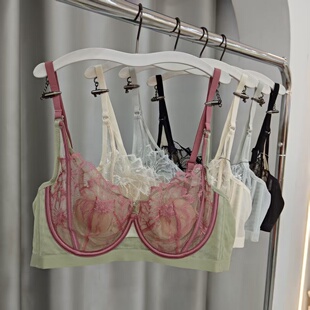 超薄大胸显小可拆卸美胸带内衣女聚拢防下垂性感蕾丝文胸罩6683B
