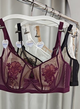 桃心杯大胸显小超薄蕾丝网纱内衣BC杯软钢圈聚拢侧收文胸罩26032