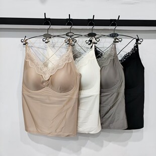法式浪漫交叉美背蕾丝光感杯面带胸垫免穿文胸零感吊带女背心723