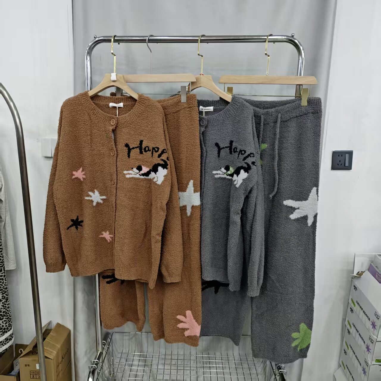 秋冬加厚保暖开衫式家居服套装