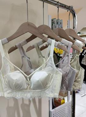 舒适无钢圈内衣女士大胸显小兔耳水晶B杯防下垂透气网纱文胸69122