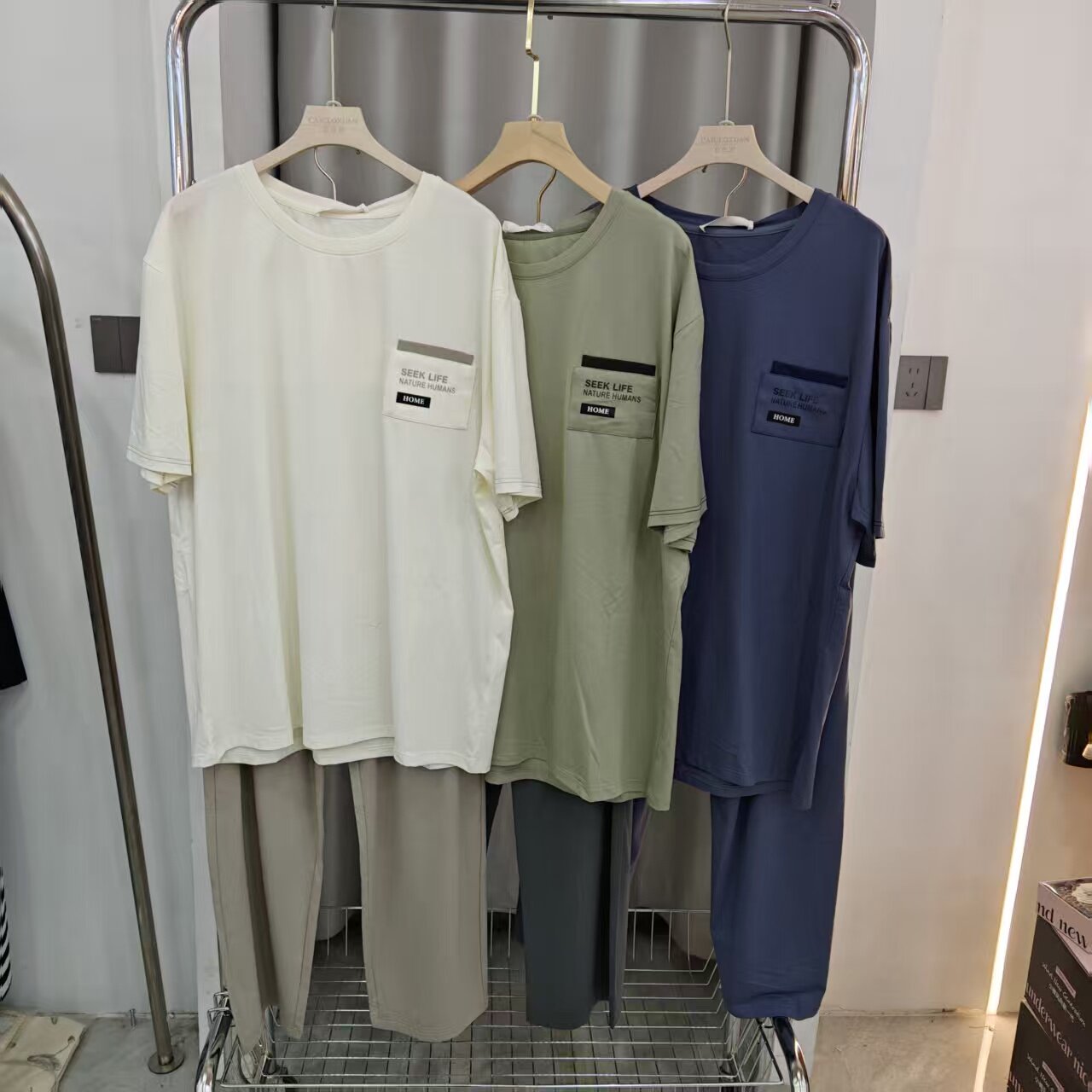 新款短袖长裤圆领男士睡衣柔软舒适宽松休闲宿舍家居服套装86121