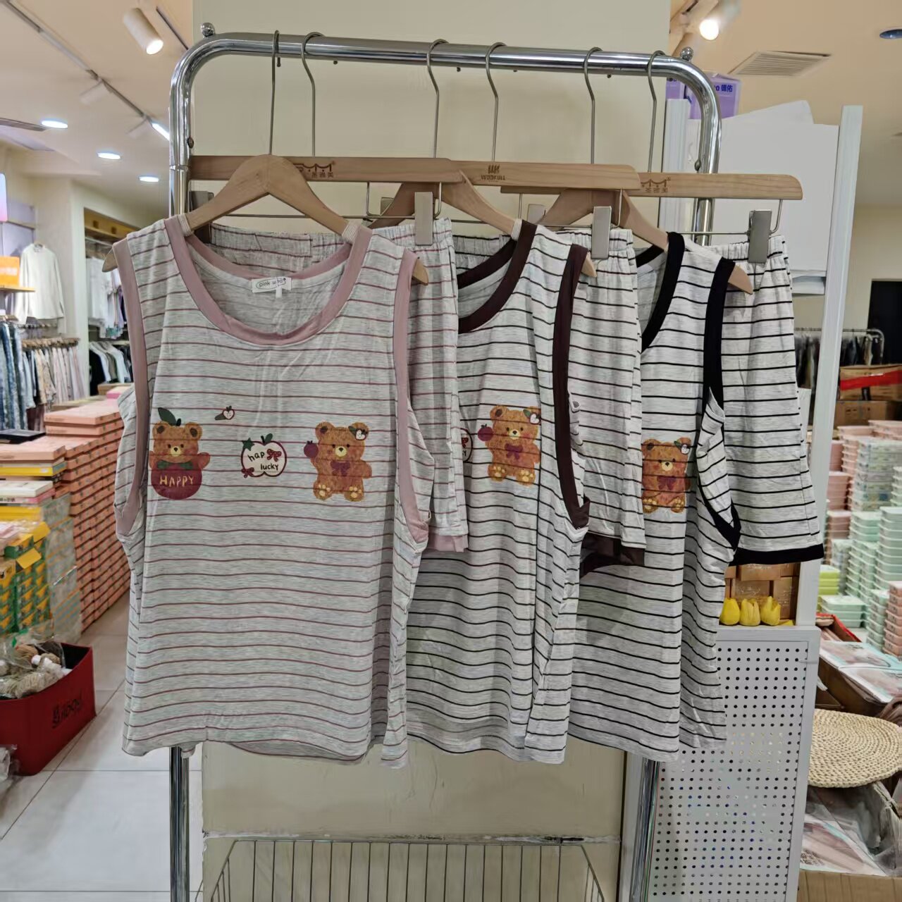 夏季卡通条纹可外穿睡衣套装女