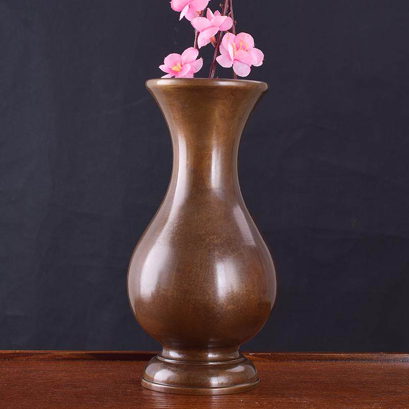 供佛铜花瓶古铜色素面光身铜插花瓶佛字莲花款花瓶佛前插花宝瓶