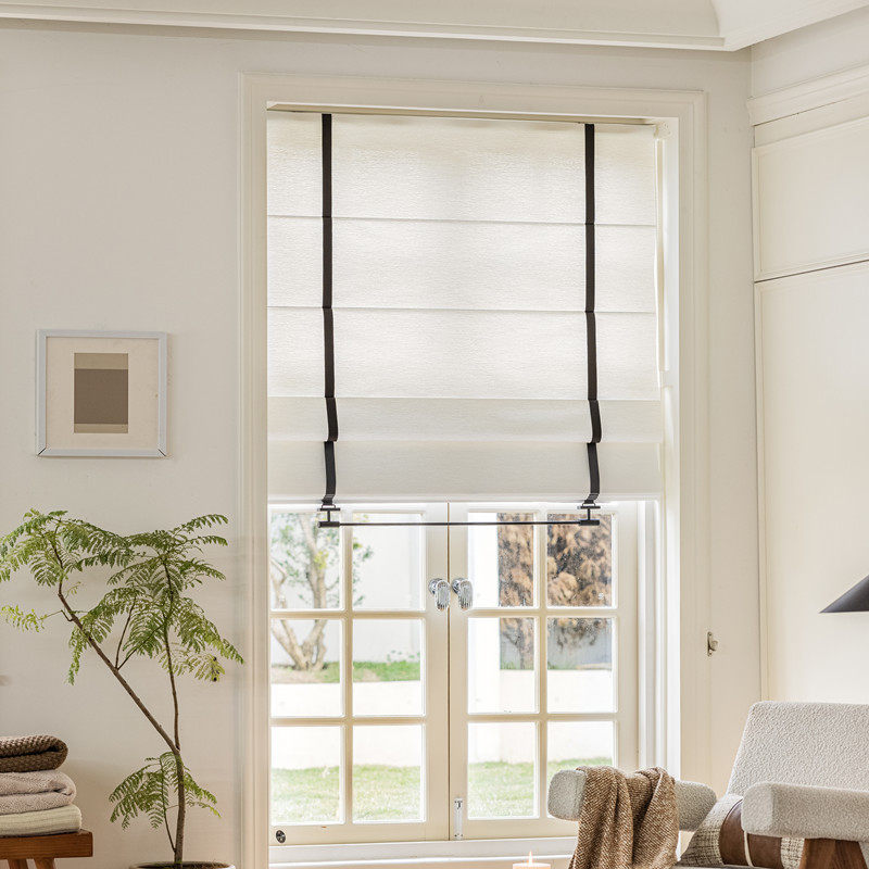 罗马帘金属皮革折叠式免打孔窗帘办公室伸缩折叠遮光帘智能百叶帘