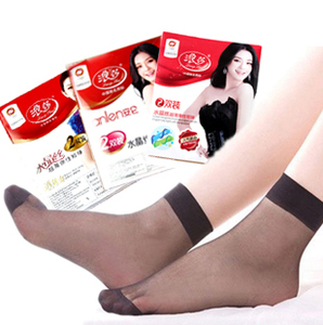 浪莎正品短袜超薄防勾丝水晶丝袜春夏黑丝性感袜子2双装礼品袜子