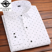 新款 印花衬衣青年休闲寸衫 长袖 男碎花韩版 保罗春季 修身 衬衫 薄款 男