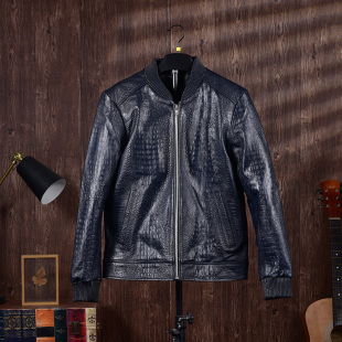 男士 头层山羊皮鳄鱼皮纹路全真皮材质棒球服夹克外套简约质感强烈