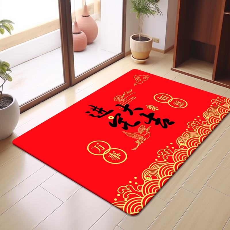 2025新款卫生间门垫地垫吸水防滑硅藻泥浴室脚垫红色喜庆门口地毯