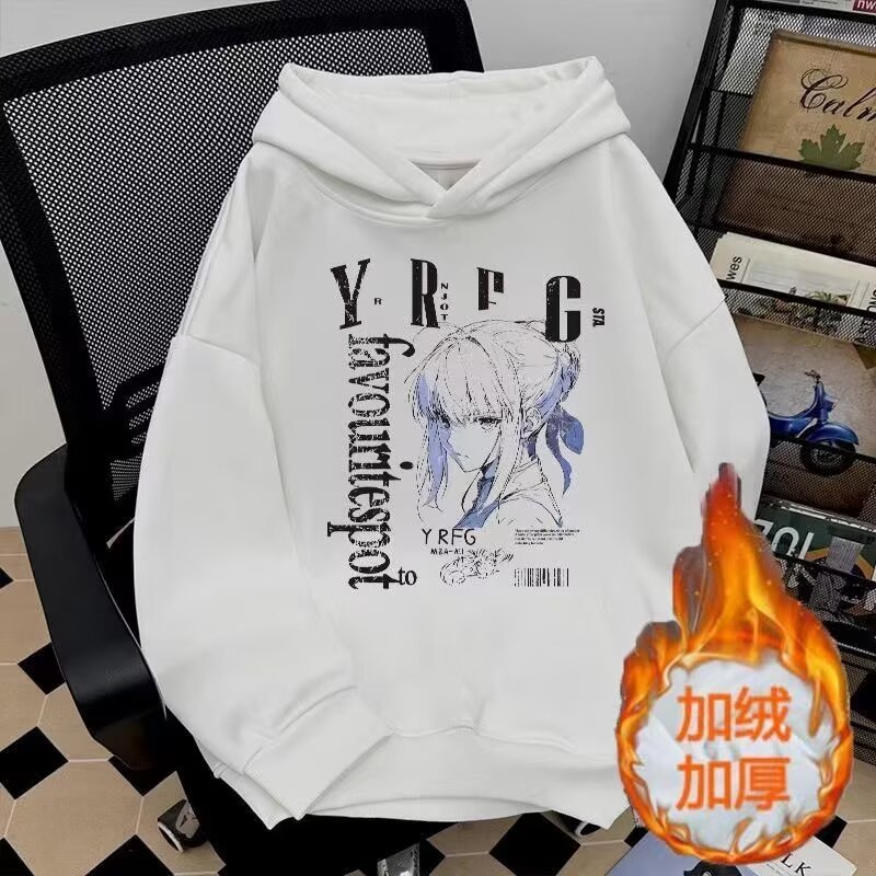 秋冬季加绒男学生宽松潮流套头青少年韩版百搭连帽卫衣长袖t恤