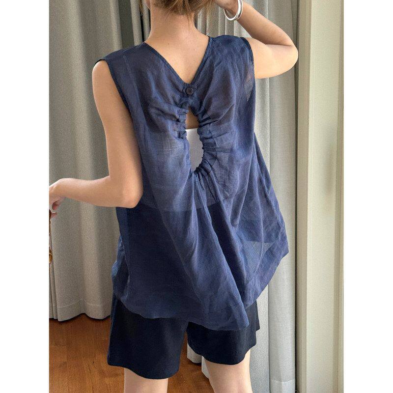 轻薄女无袖新款设计感夏季韩版亚麻宽松背心显瘦苎麻休闲上衣