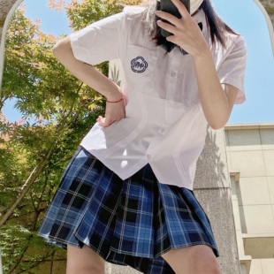 冈梨田Jk格裙附中风琴褶短袖 刺绣套装