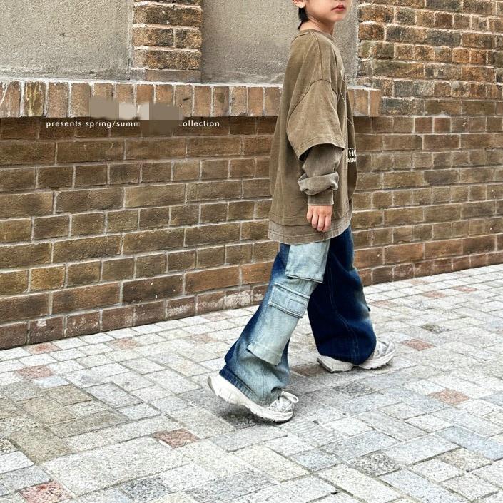 2025新款春秋童装男孩牛仔长裤工装裤宽松潮休闲运动中大童117023