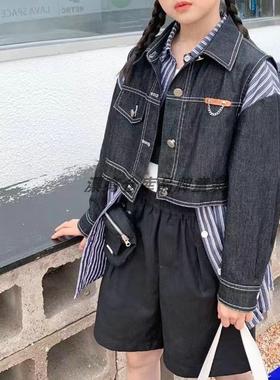 两件套2025新款秋季女孩子衬衣牛仔外套休闲时尚运动中大童512335