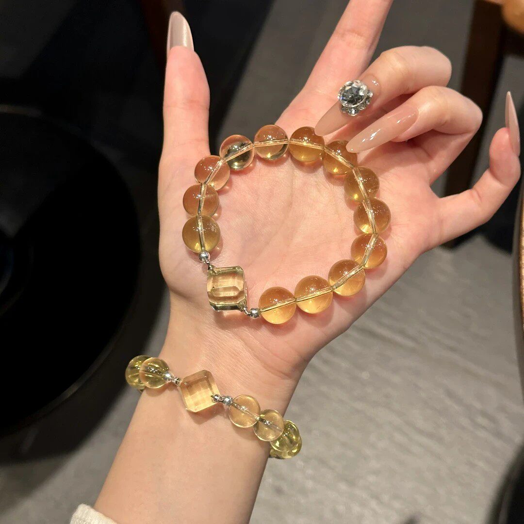 【澄金纳禧】天然黄水晶手串随形方糖切割黄水晶轻奢招财手链发一