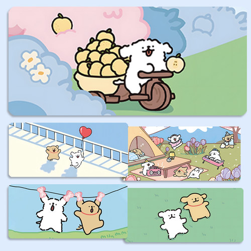 可爱小狗鼠标垫超大号小号办公电竞游戏键盘垫卡通女生笔记本桌垫