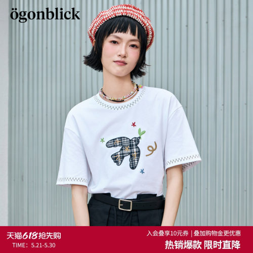 北欧时刻'燕子刺绣印花设计感白色T恤女26年夏季新款宽松休闲上衣