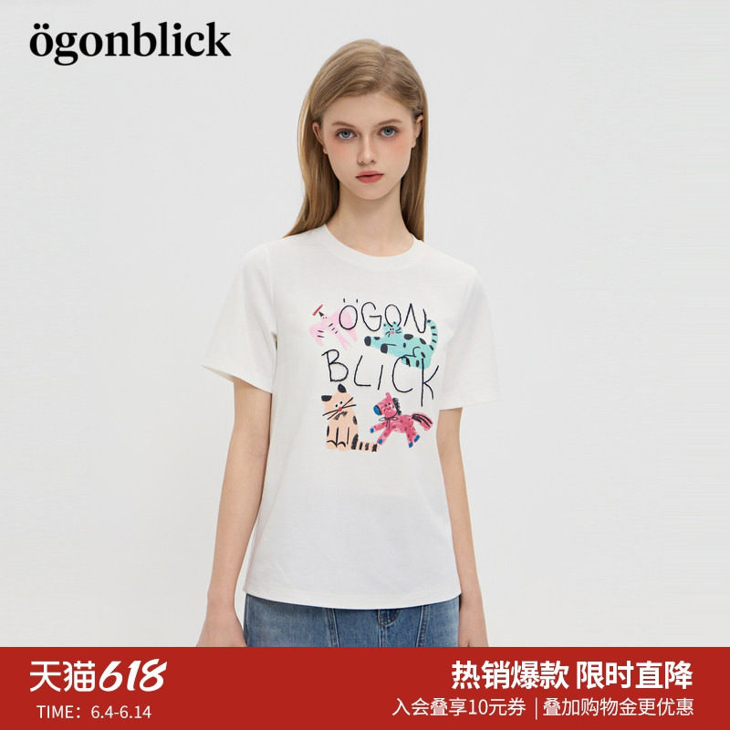 北欧时刻'萌趣逗鸭联名卡通印花设计感白色T恤女夏季新款宽松上衣