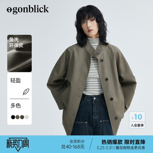 高级感中长款 PU皮衣春季 机车夹克 式 北欧时刻美拉德立领外套女衬衫