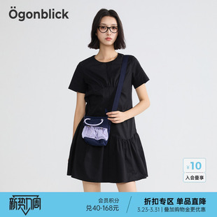 短袖 新款 裙子 北欧时刻黑色褶皱设计感连衣裙女2026年夏季 商场同款