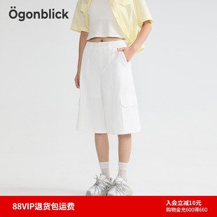 女夏季 新款 北歐時刻白色多口袋工裝 高腰小個子褲 子 五分褲 商場同款