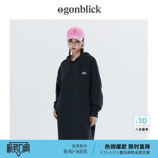 北欧时刻主题小熊绣花卫衣裙连帽长袖 休闲连衣裙宽松纯色中长裙女