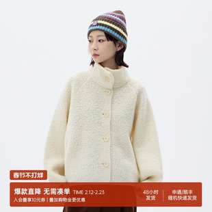 北欧时刻【100%纯羊毛】加厚立领外套女羊羔绒冬季新款小个子上衣