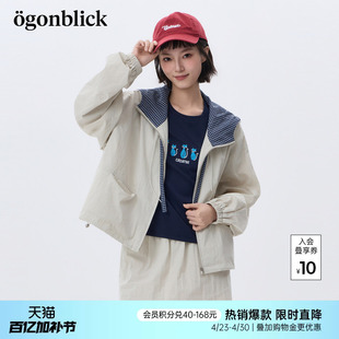北欧时刻工装撞色格子连帽短外套女2026早春新款运动休闲开衫上衣