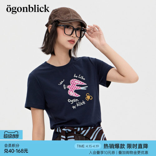 商场同款]北欧时刻逗鸭联名刺绣印花T恤女26夏季新款潮流百搭上衣