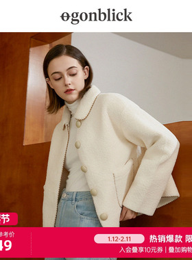 北欧时刻米白仿羊羔毛麂皮短款厚外套女春季小个子高级感毛绒上衣