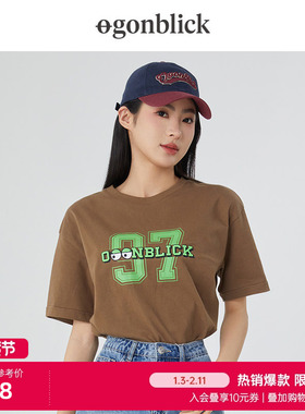 北欧时刻纯棉复古印花短袖OU-T恤女2026年夏季新款宽百搭上衣