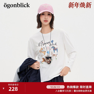 ins多巴胺百搭打底衫 新款 北欧时刻木马印花T恤女25年秋季 商场同款