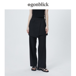 [商场同款]北欧时刻春季新款摩登假两件裙裤黑色休闲裤女工装裤子