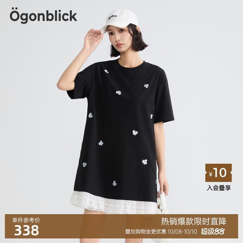 T恤拼接蕾丝花边连衣裙女