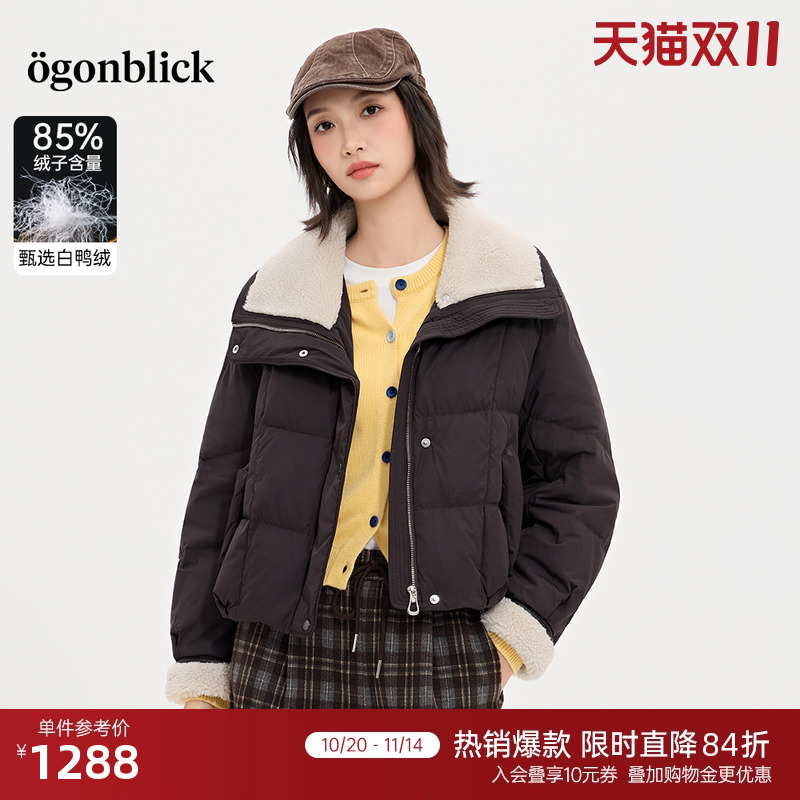 商场同款北欧时刻美拉德仿羊羔毛翻领羽绒服女冬季新款保暖面包服