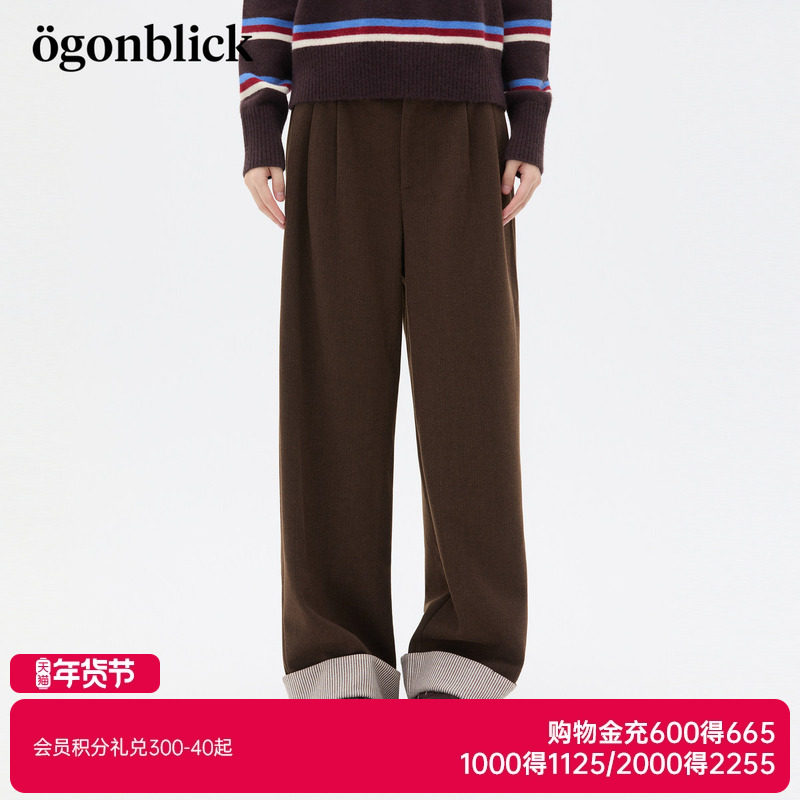 商场同款北欧时刻美拉德条纹撞色休闲直筒裤女秋冬新款小个子裤子,女装/女士精品,休闲裤,淘宝优惠券,粉丝福利购,淘宝优惠卷