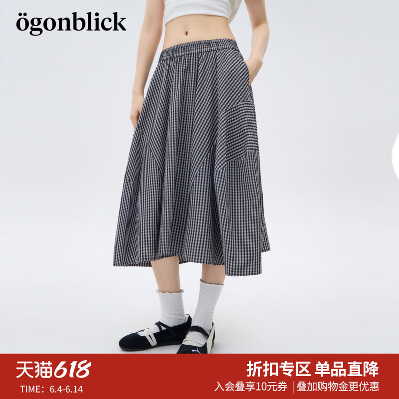 北欧时刻'美式复古分割设计格子半身裙女26年夏季新款高腰A字长裙