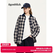 北欧时刻美式 翻领宽松上衣 新款 复古字母印花格子衬衫 女2026年春季