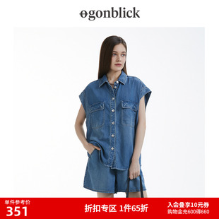 复古牛仔衬衫 新款 美式 女上衣 连肩飞袖 商场同款 北欧时刻2025夏季