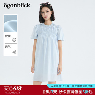 北欧时刻法式优雅泡泡袖连衣裙女26年夏季新款木耳边圆领短款裙子
